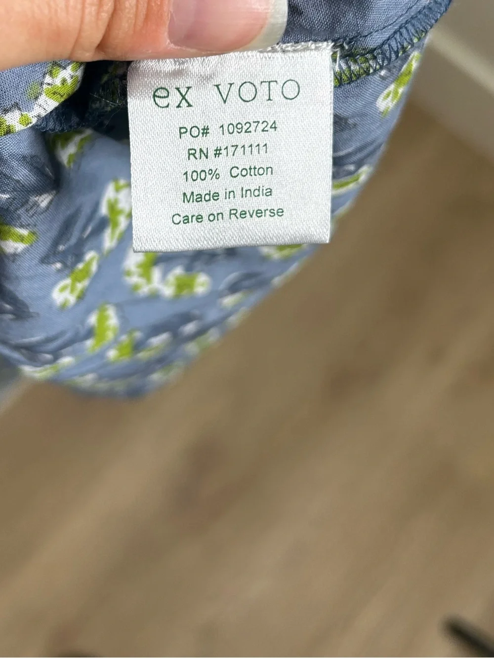NWT Ex - Voto 100% Cotton Blue Block Print Bohemian Iris Sundress Maxi Flowy
